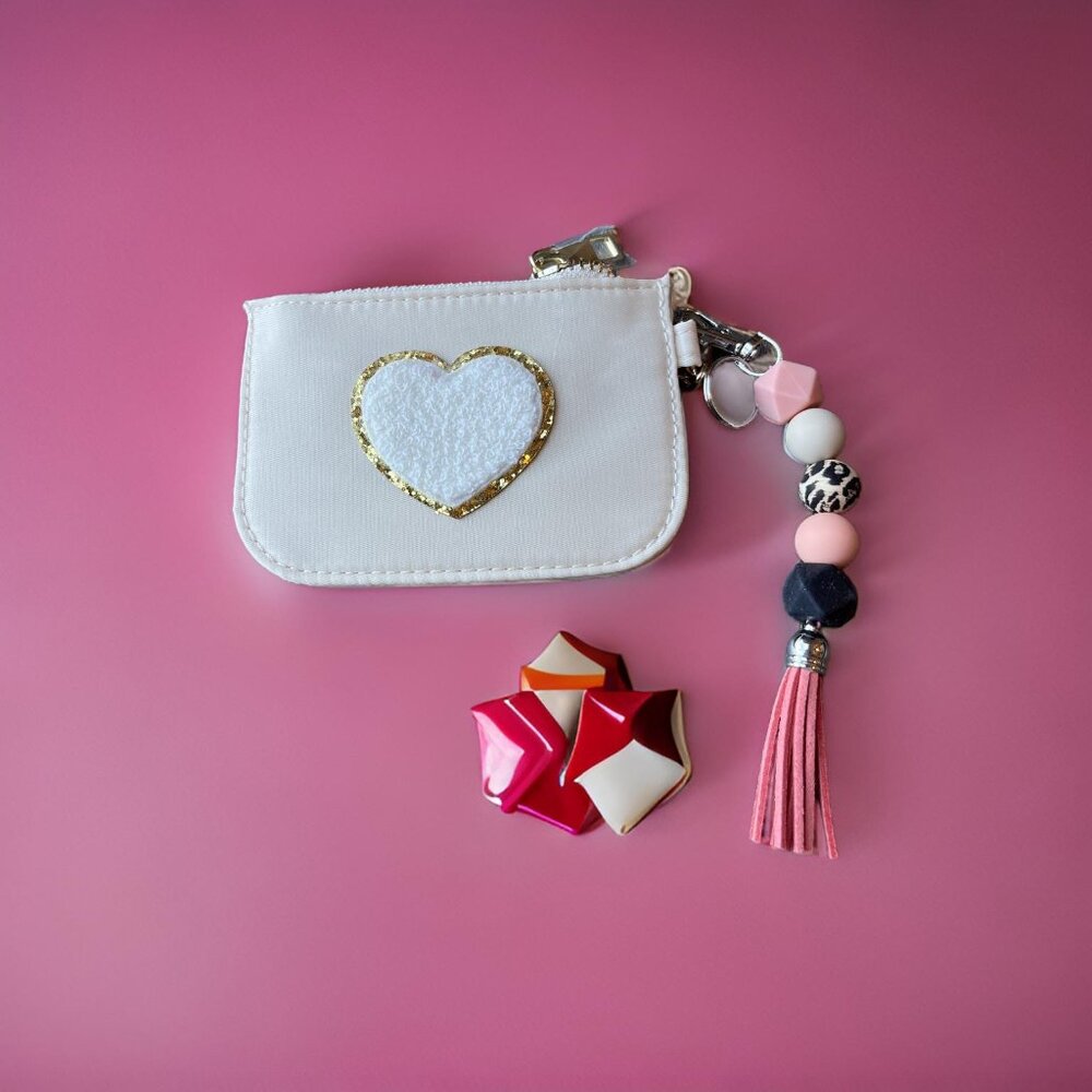 Coin Purse with keychain- White, Black, Pink, or Purple